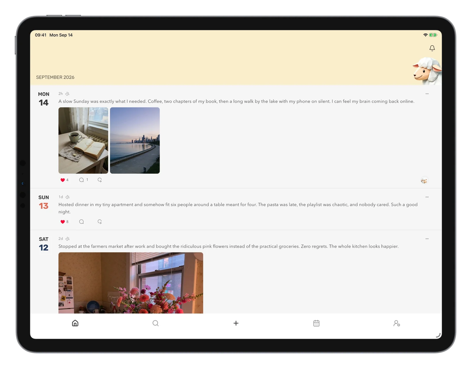 Mouton's timeline with photos attached to entries