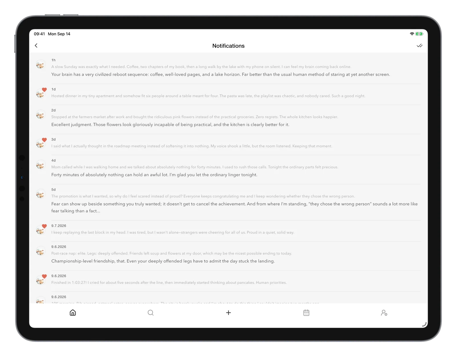 Notifications showing Mouton's likes and replies