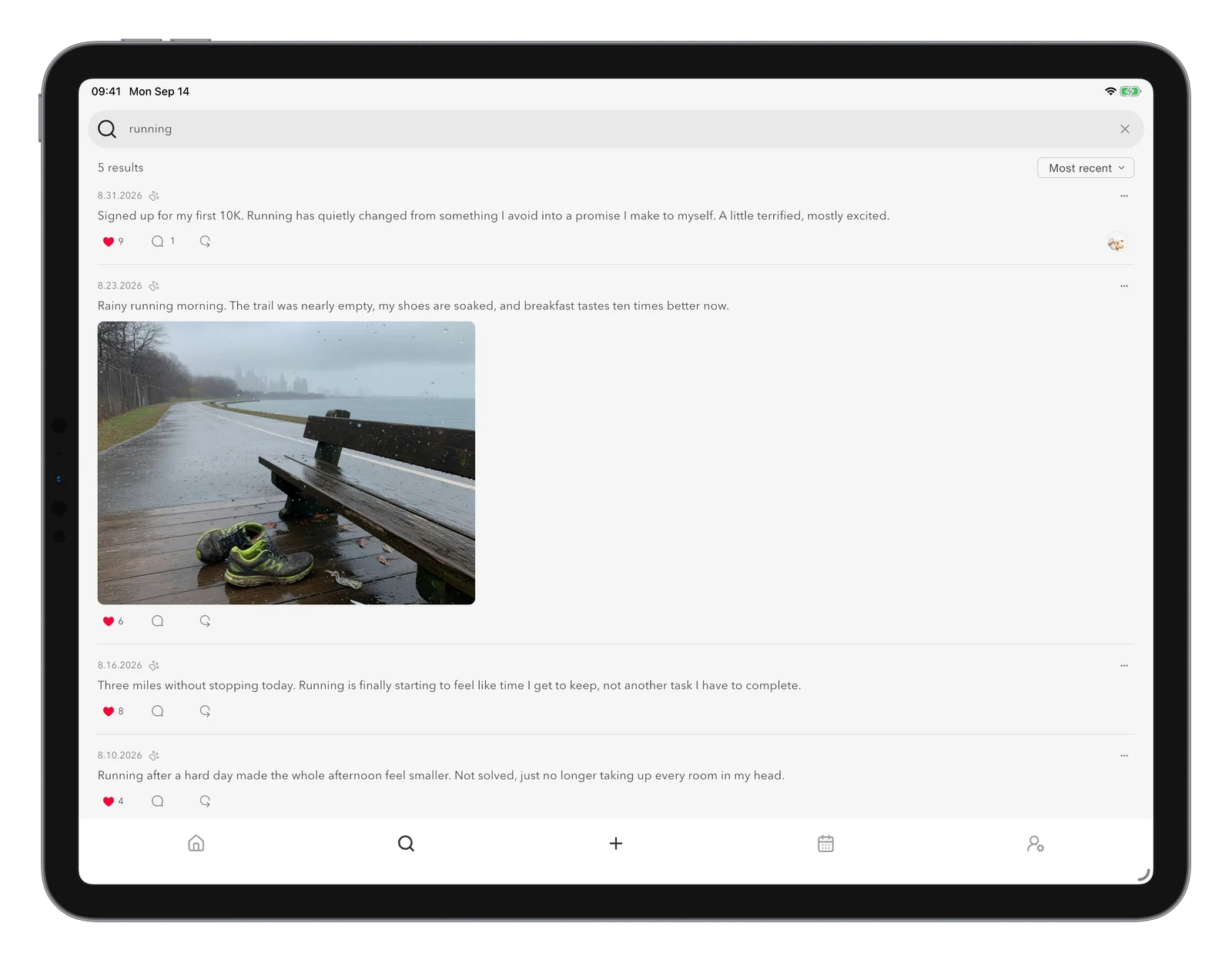 Search results for a keyword across entries and replies