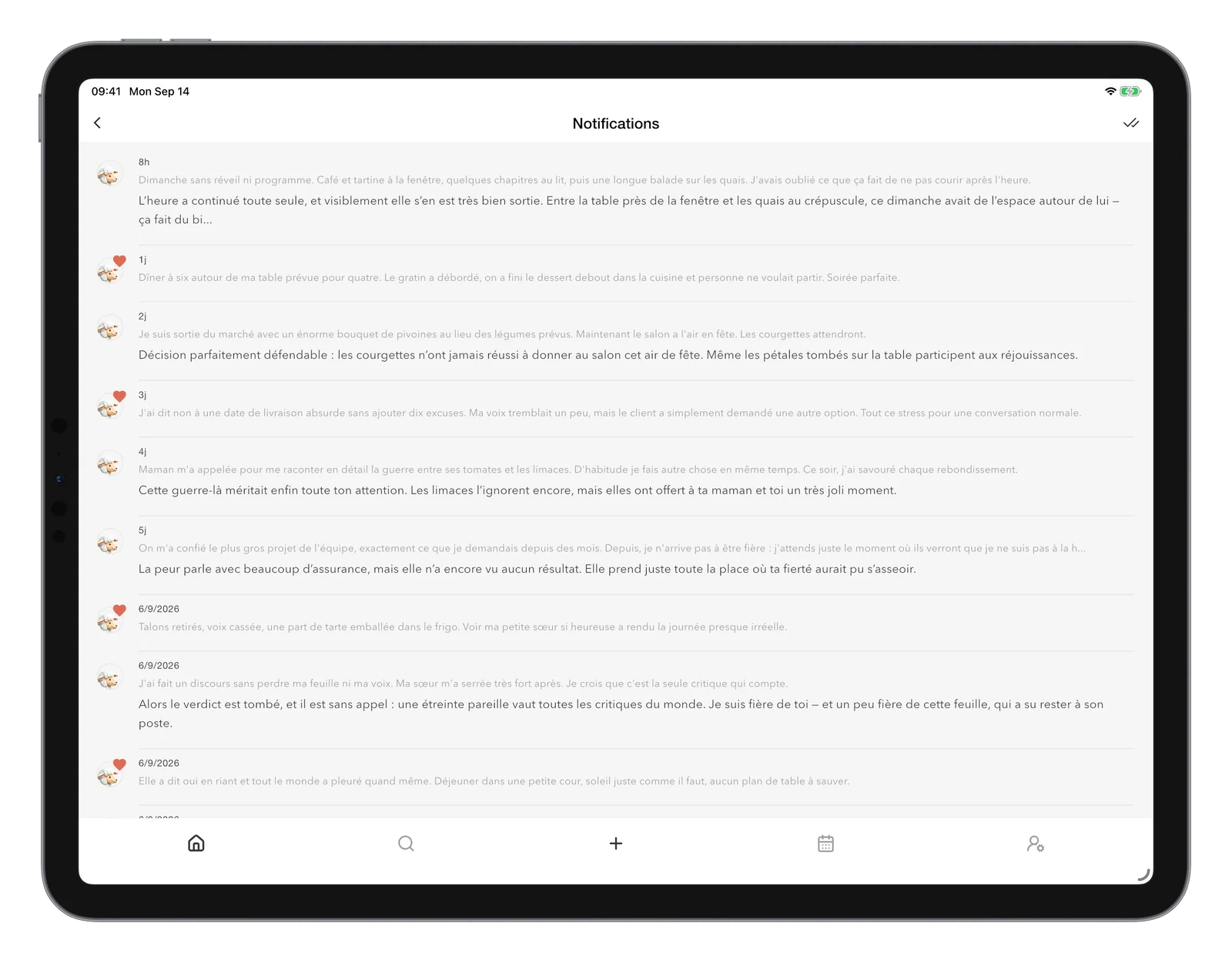 Notifications avec les likes et les réponses de Mouton