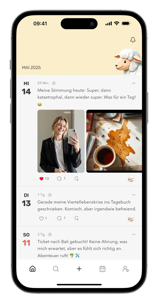 Moutons Timeline mit Fotos in den Einträgen