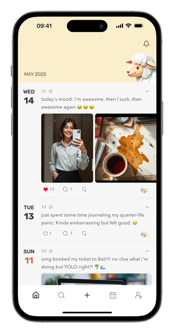 Mouton's timeline with photos attached to entries