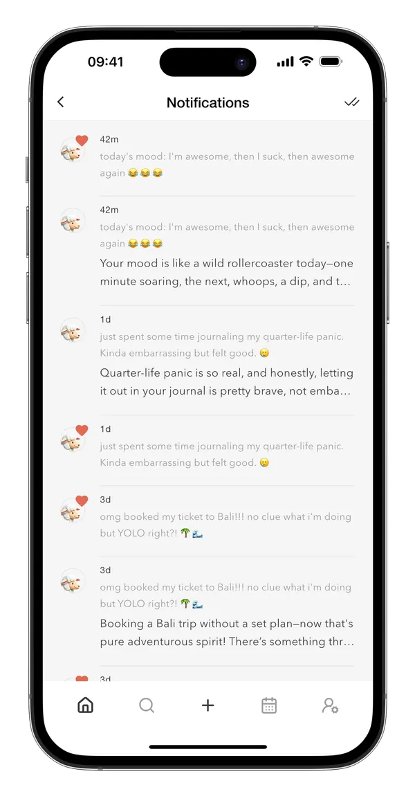 Notifications showing Mouton's likes and replies