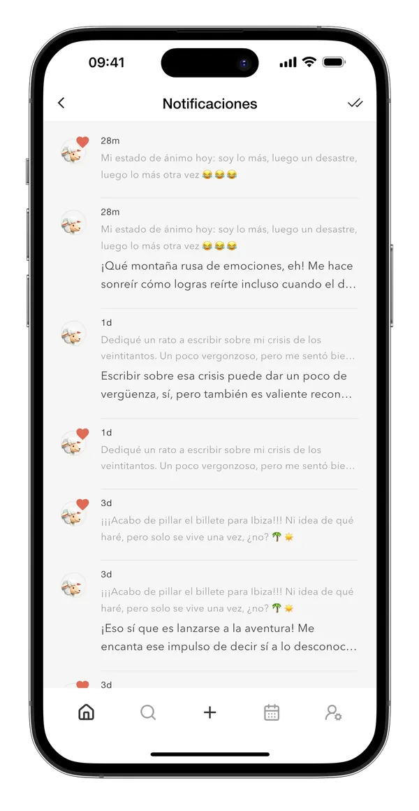 Notificaciones con los me gusta y las respuestas de Mouton