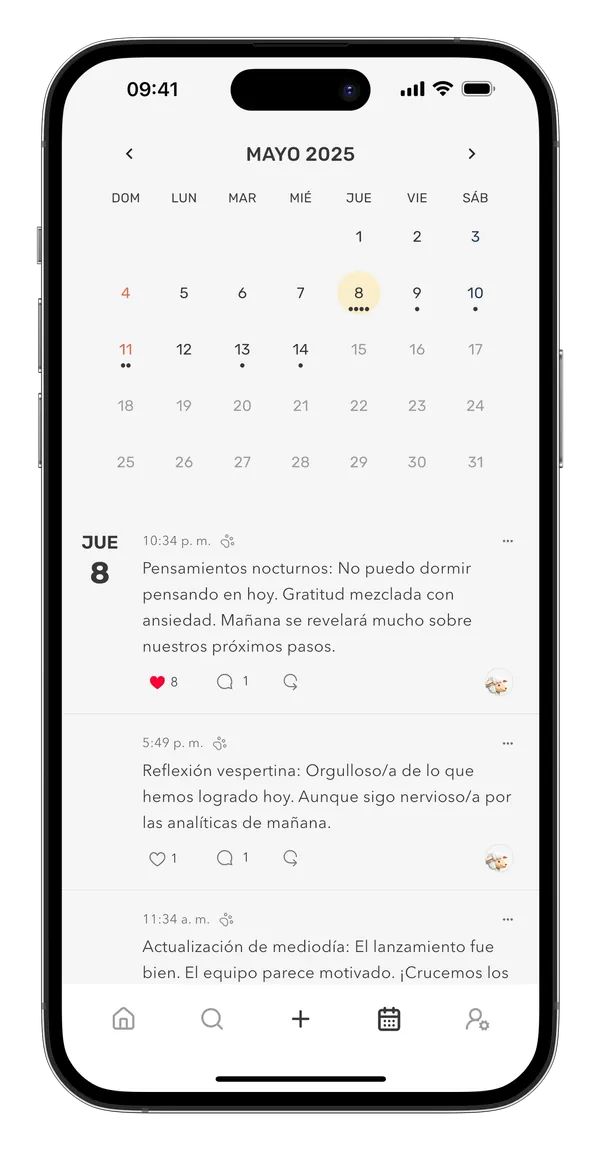 Calendario con puntos bajo los días que tienen entradas
