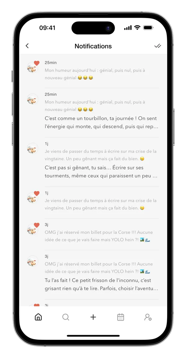 Notifications avec les likes et les réponses de Mouton