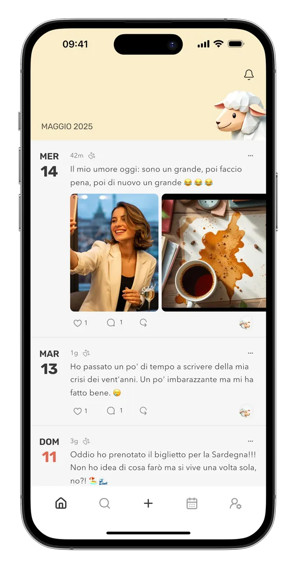 La timeline di Mouton con foto nelle voci