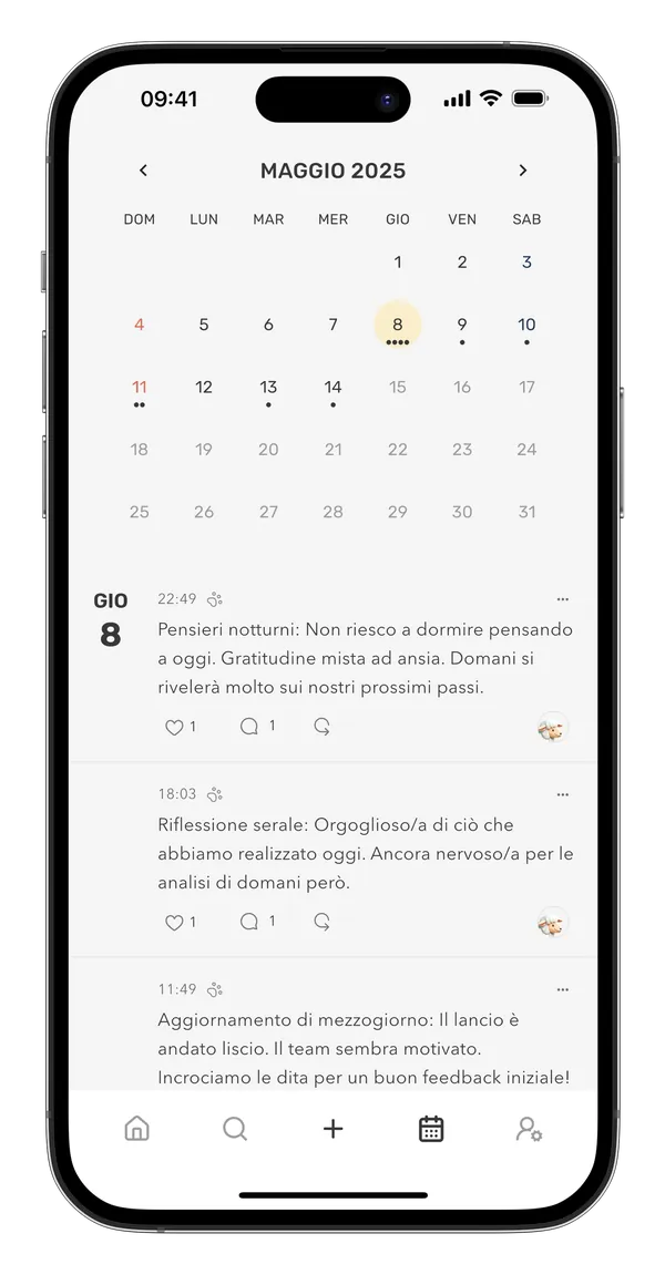 Calendario con puntini sotto i giorni che hanno voci